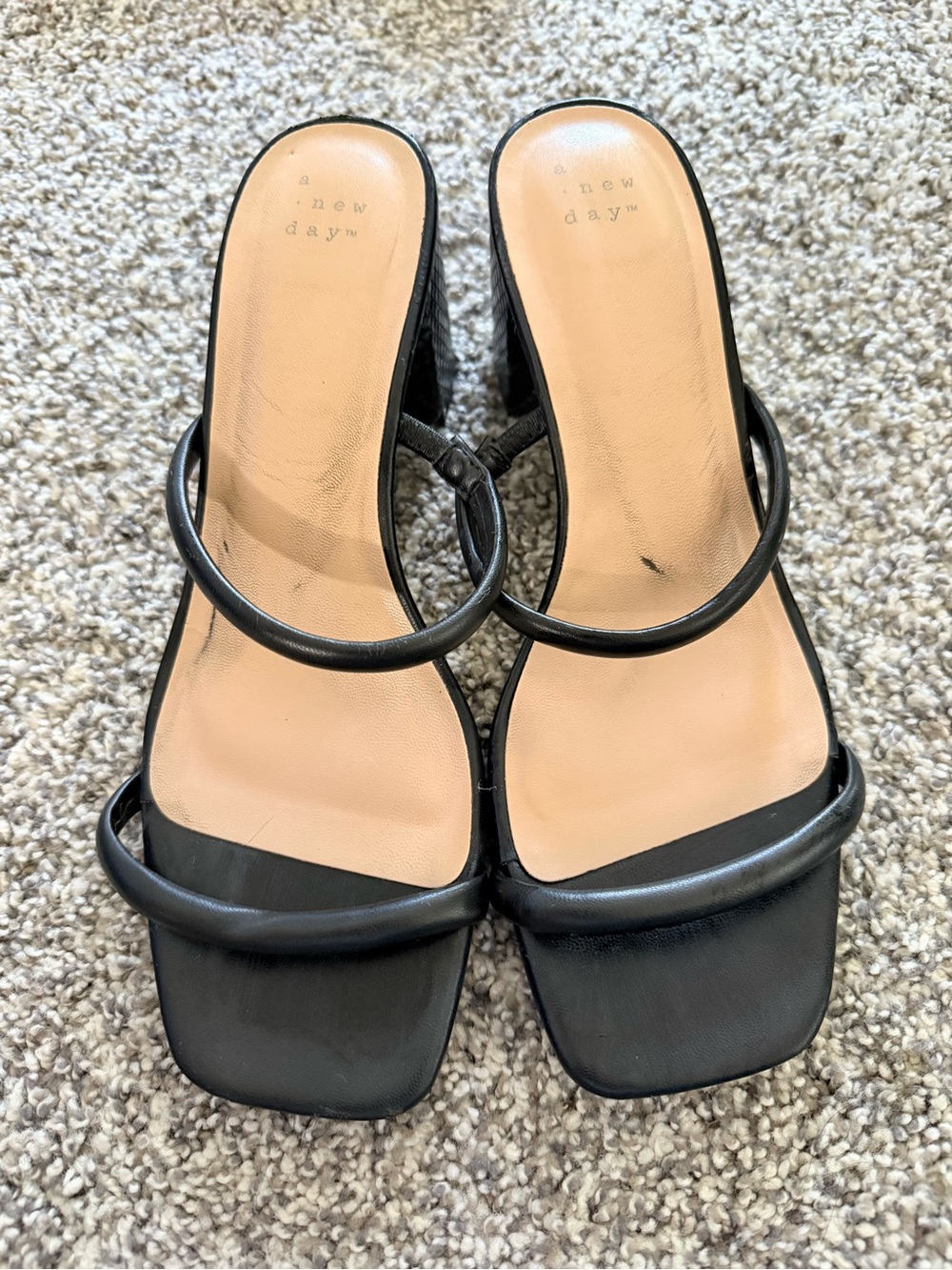 a new day Black Double-Strap Square-Toe Block Heel Sandals